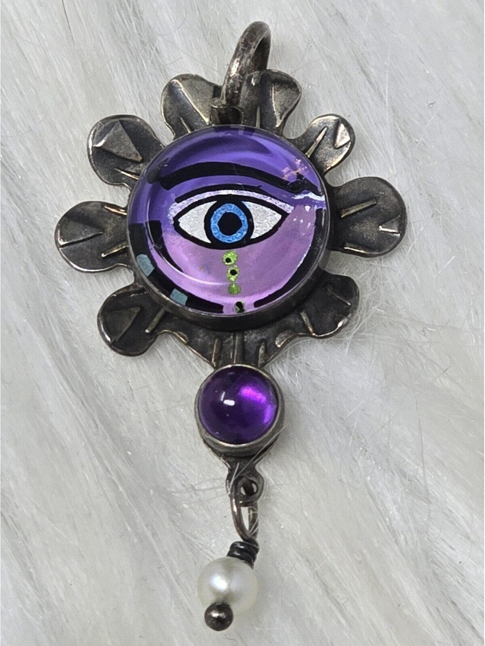 Millodot Sterling Reverse Painted Amethyst Evil Eye Pendant